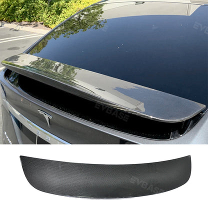 EVBASE Tesla Model X Spoiler Wing Overlay Real Carbon Fiber Wrap Cover Rear Lip Spoiler Trunk Lid