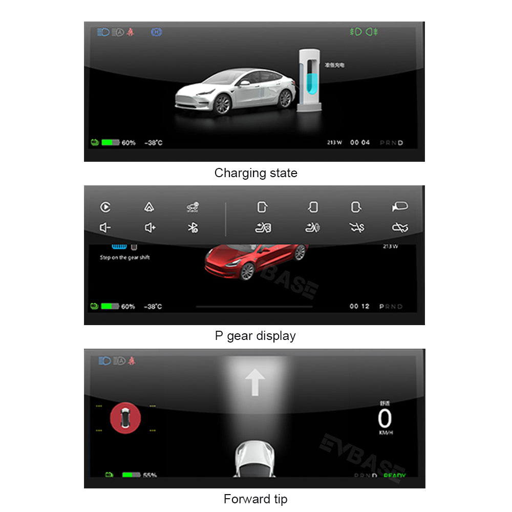 EVBASE Tesla Model 3/Y 8.9 Inch Dashboard Screen Inspired By Model X Head Up Display Instrument Cluster