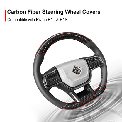 Rivian R1T R1S Steering Wheel Cover Real Carbon Fiber Protector Upper Lower Overlay Glossy 2PCS