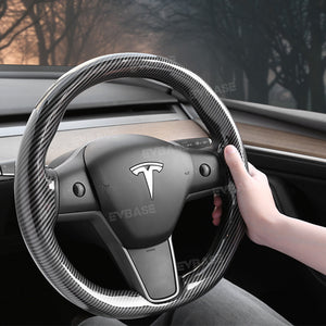 EVbase Model 3 Y Steering Wheel Trim Cover ABS Tesla Interior Accessories Carbon Fiber Style