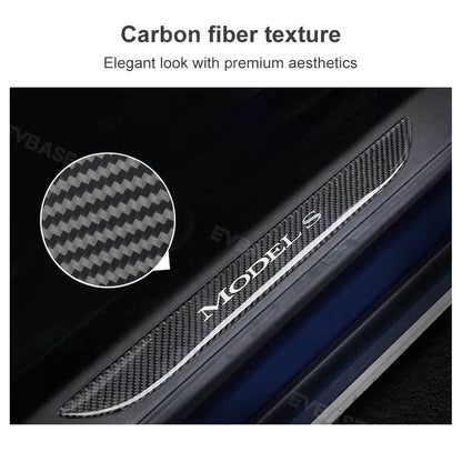 Tesla Model S Door Sill Protector Wet Carbon Fiber Pedal Anti-Scratch Kick Plate Door Sill Guard