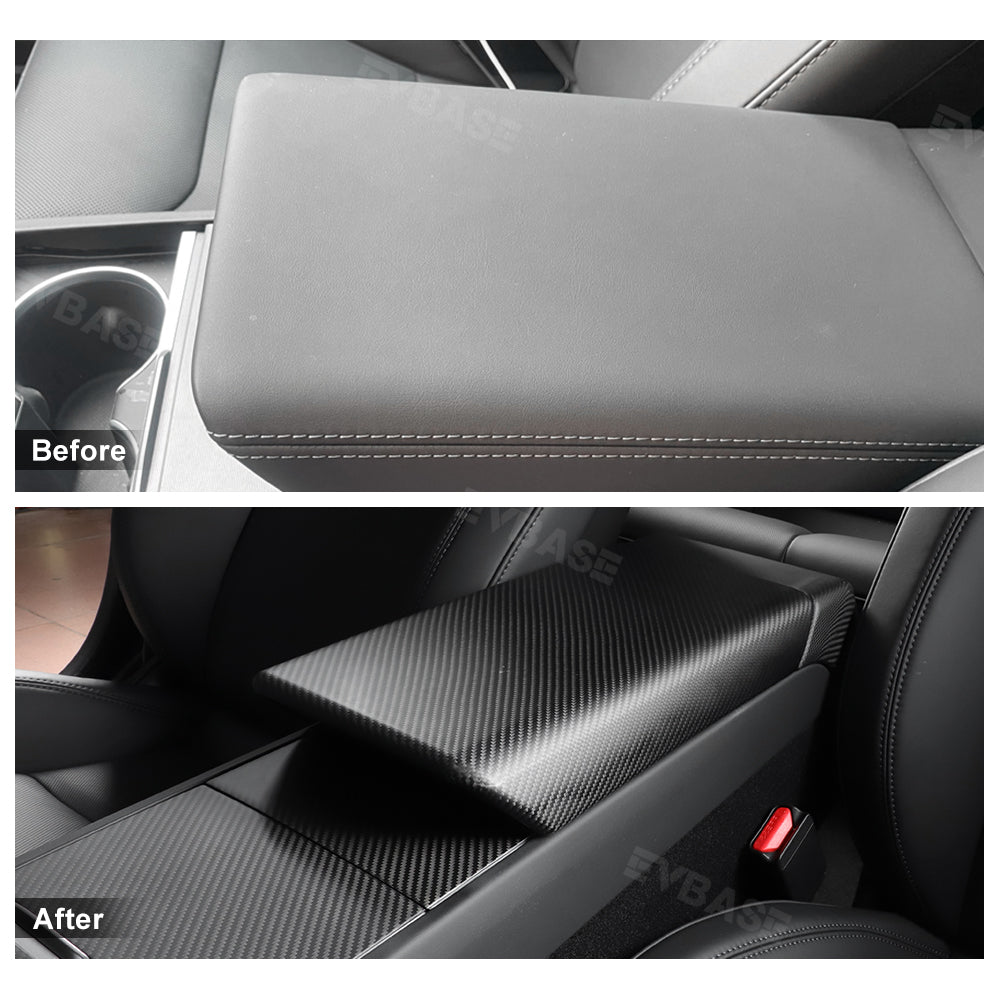 EVBASE Tesla Model Y Juniper Armrest Box Cover Real Carbon Fiber Center Console Cover Trim Protection