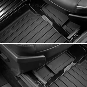 Tesla Cybertruck Front Under Seat Storage Box Tray ABS Organizer With Non-Slip Liner Pad