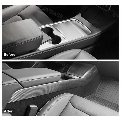 2024+ Model 3 & Y Center Console Side Cover Real Carbon Fiber Trim Panel Tesla Wrap Decoration