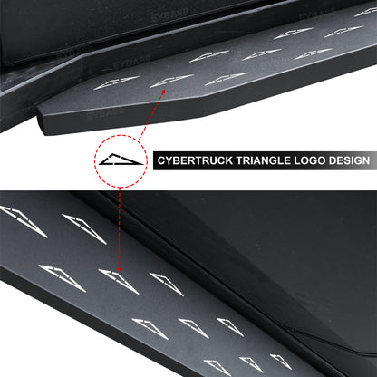 EVBASE Tesla Cybertruck Running Boards Side Steps Nerf Bars Upgrade With Cybertruck Triangle Logo