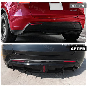 Tesla Model Y Rear Bumper Lip ABS Spoiler Splitter Diffuser Apron Kit With Brake Lights