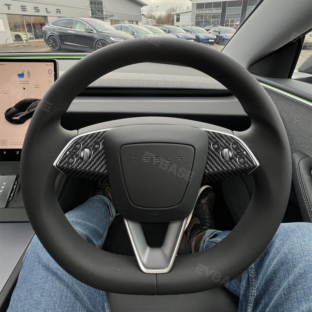 EVBASE Tesla Model Y Juniper Steering Wheel Cover Cap Real Carbon Fiber Decorative Trim Overlay