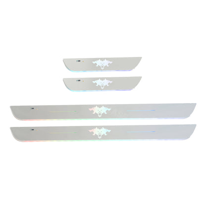 Tesla Cybertruck Illuminated Door Sill Protectors With Cyberbeast 3-Headed Cerberus Logo Welcome Pedal LED Lights