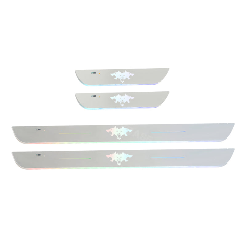 Tesla Cybertruck Illuminated Door Sill Protectors With Cyberbeast 3-Headed Cerberus Logo Welcome Pedal LED Lights