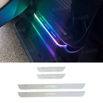 Tesla Cybertruck Illuminated Door Sill Protector LED Plates With Cybertruck Silhouette Triangle Body Logo