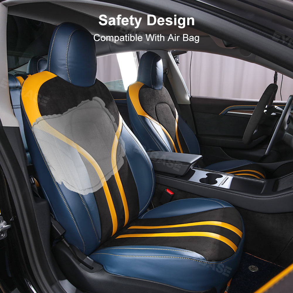 Tesla Model 3 Y Seat Covers All-Inclusive Seat Protector Full Set Black & Blue & Yellow