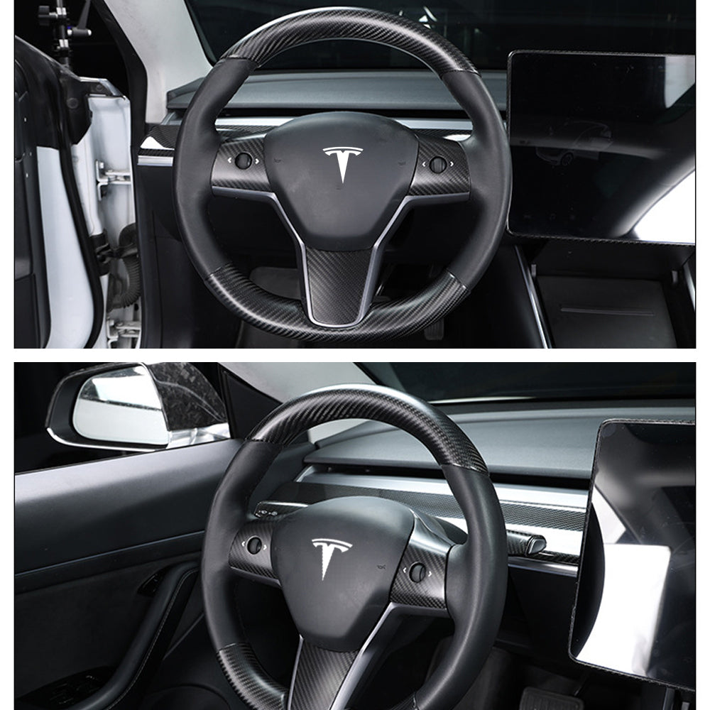 Tesla Model Y 3 Real Carbon Fiber Interior Accessories Steering Wheel Center Console Model 3 (2017-2023)