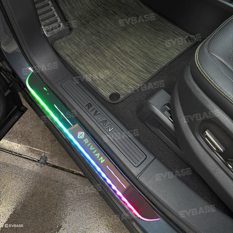 Rivian R1T R1S Illuminated Door Sill Covers  Protector LED Light Plates Trim Welcome Pedal EVBASE