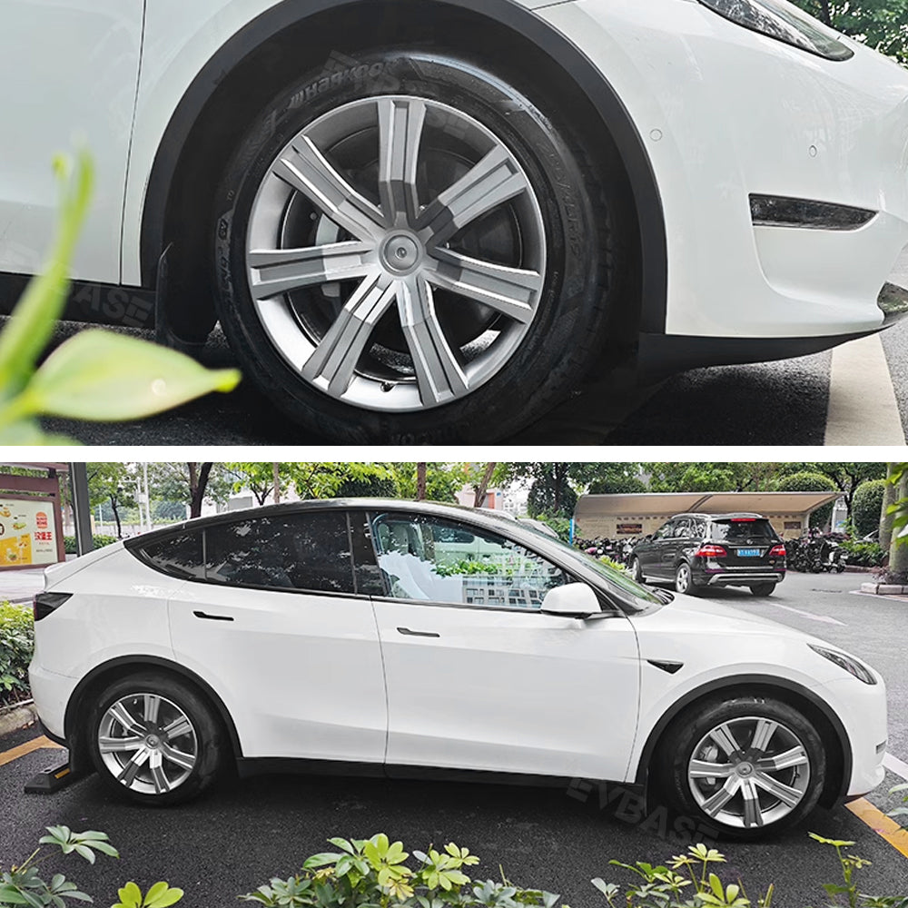 Tesla Model Y Wheel Covers 19 Inch Interstellar Style Matte Black Metal Grey Hubcaps Replacement