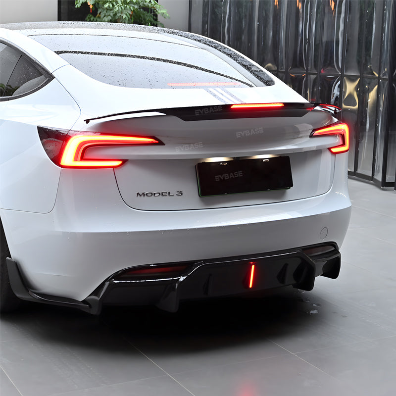 EVBASE Tesla Model 3 Y Spoiler Wing Rear Diffuser ABS Splitter With Brake Light Inspired By B-2 Spirit