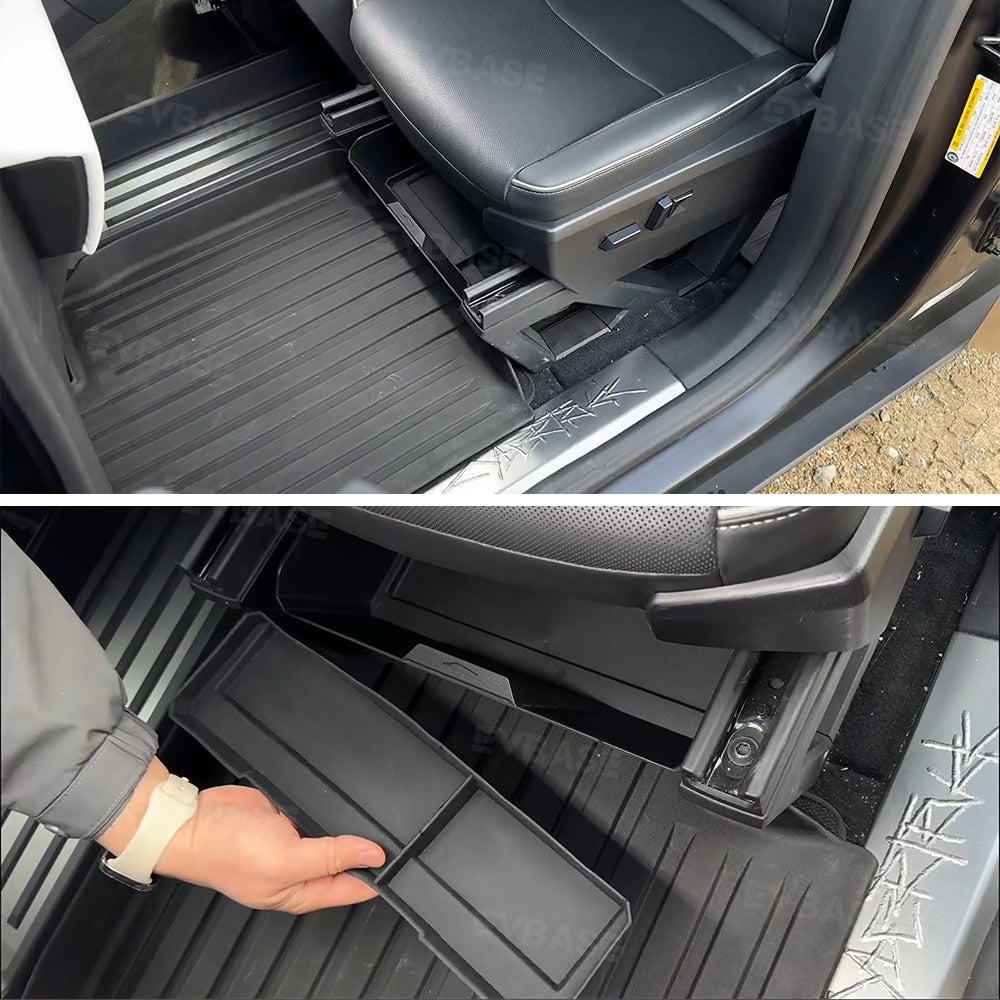 Tesla Cybertruck Front Under Seat Storage Box Tray ABS Organizer With Non-Slip Liner Pad