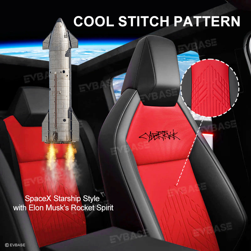 Tesla Cybertruck Seat Covers NAPPA Leather Gen 3.0 With Musk's Rocket Spirit (Light Red)