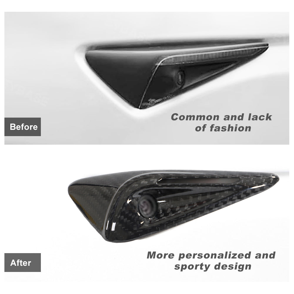 Tesla Model X Real Carbon Fiber Side Camera Covers Turn Signal Full-Cover Exterior EVBASE