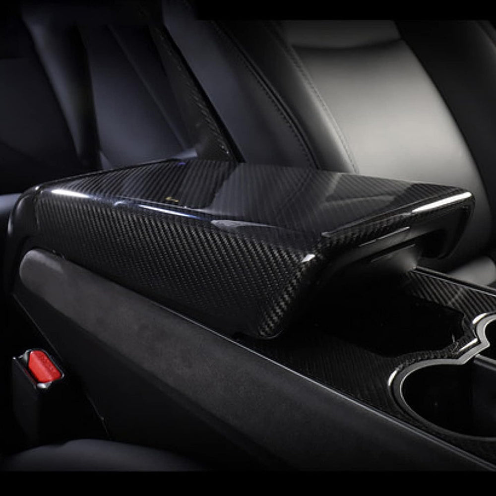 Tesla Model Y 3 Carbon Fiber Interior Accessories Central Control Armrest Box Cover