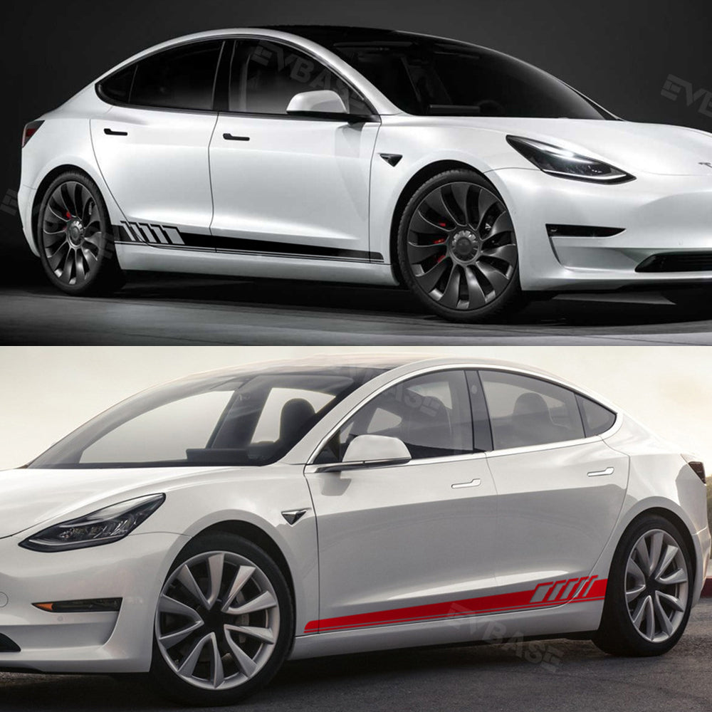 EVBASE Side Skirt Decals DIY Stickers Body Side Racing Stripe Stickers For Tesla Model 3/Y/S