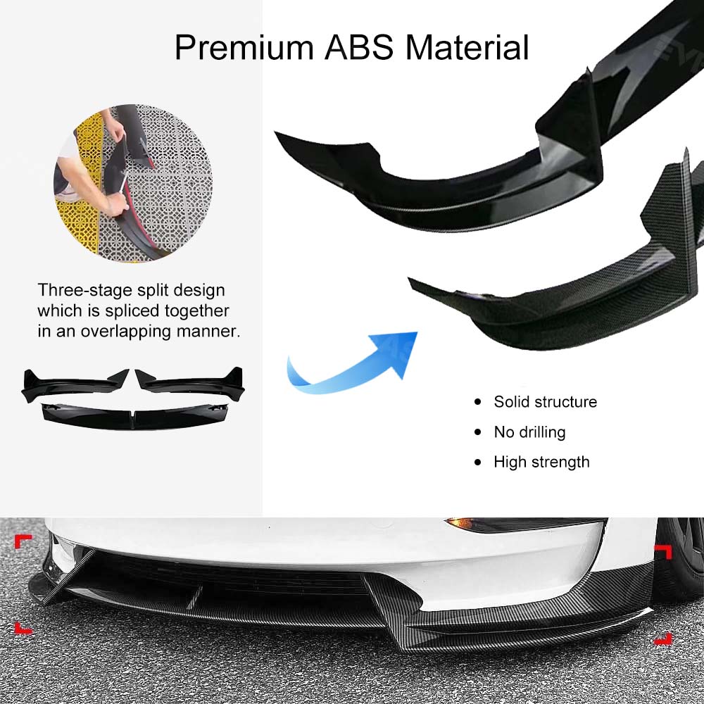 EVBASE Tesla Model Y Front Bumper Lip Fascia Front Lip Spoiler ABS Sport Body Kit Front Apron Model 3