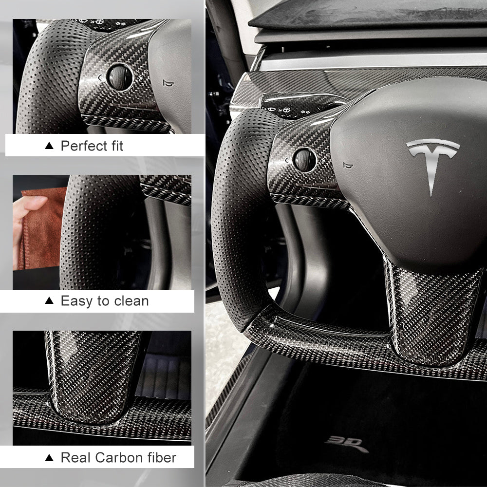 Tesla Model 3 Y Yoke Steering Wheel Tesla Carbon Fiber Steering Wheel Black Perforated Leather