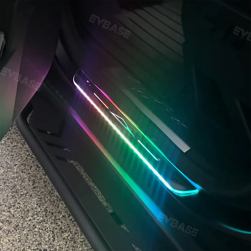 Tesla Cybertruck Illuminated Door Sill Protector LED Plates With Cybertruck Silhouette Triangle Body Logo