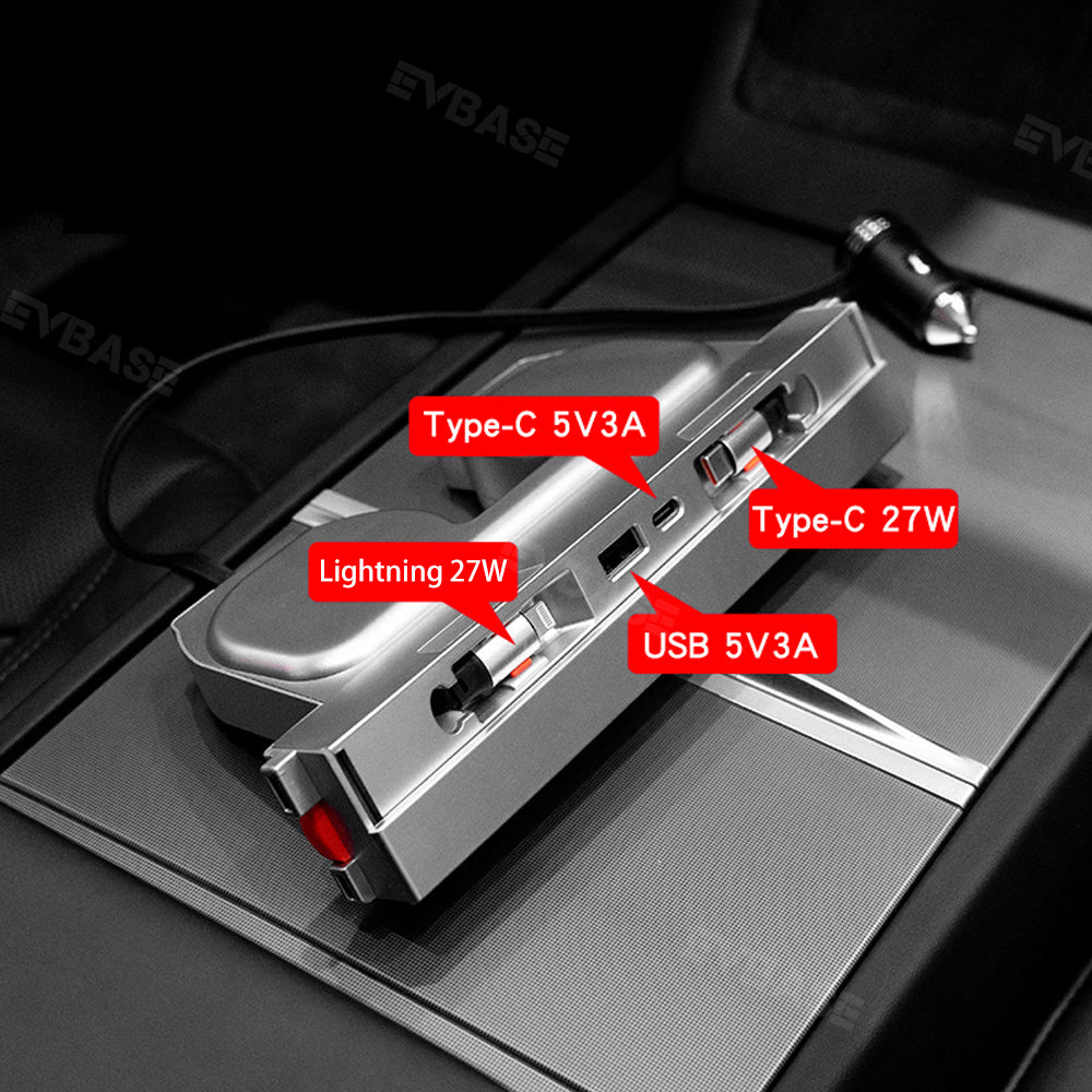 Model 3 Highland Center Console USB C Hub Multiport Adapter With Retractable Cable Tesla Accessories