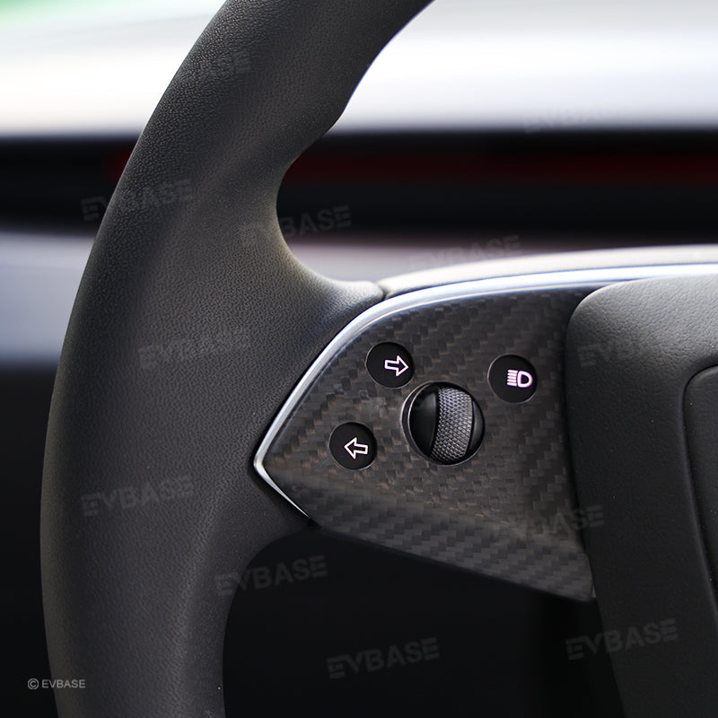 EVBASE Tesla Model 3 Highland Steering Wheel Cover Cap Real Carbon Fiber Decorative Trim Overlay