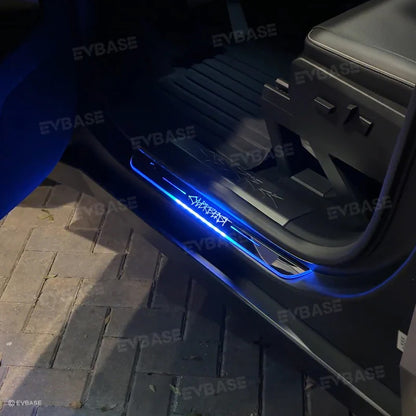 Tesla Cybertruck Illuminated Door Sill Protectors With Cyberbeast Graffiti Logo Welcome Pedal Plates LED Lights