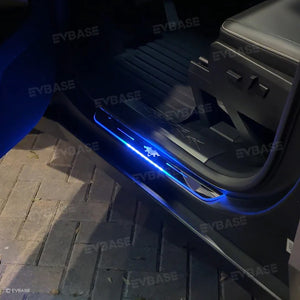 Tesla Cybertruck Illuminated Door Sill Protectors With Cyberbeast 3-Headed Cerberus Logo Welcome Pedal LED Lights