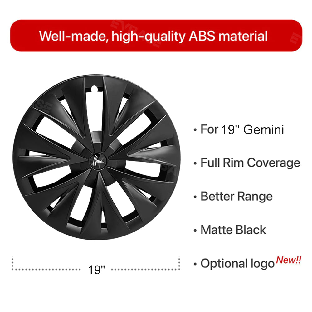 EVBASE Tesla Model Y Wheel Covers 19" Wheel Caps ABS Hubcaps Replacement 4PCS Rim Protection For Gemini Wheels