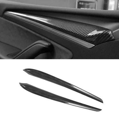 Model 3 Y Front Door Trim Cover Tesla Real Carbon Fiber Glossy Interior Accessories EVBASE