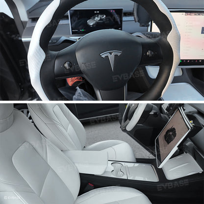 Tesla Model Y 3 All-White Interior Decoration Kit Center Console Dashboard Armrest Cover