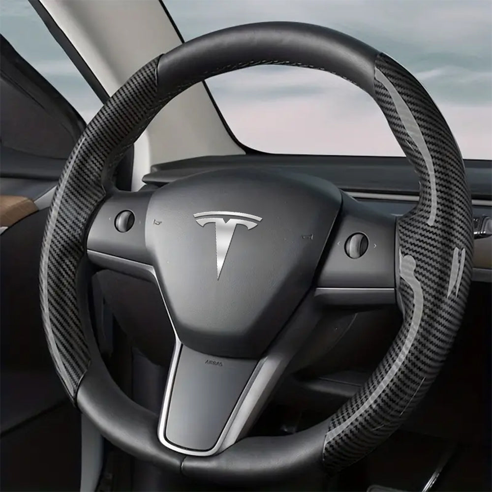 EVBASE Model 3 Y Real Carbon Fiber Steering Wheel Trim Cover Tesla Carbon Fiber Interior Accessories EV097