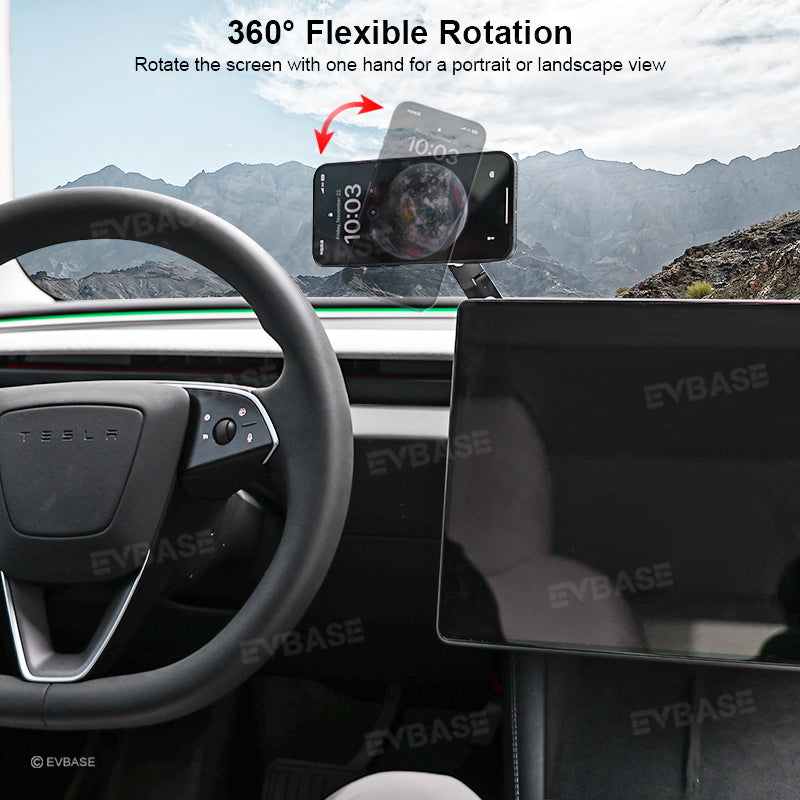 EVBASE Phone Holder Adjustable Magnetic Phone Mount MagSafe Wireless Charging for Tesla 3 Y X S Cybertruck