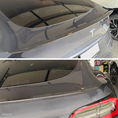 Tesla Model Y Spoiler Wing Dry Real Carbon Fiber OEM Style Inspired By Model 3 Performance Rear Splitter