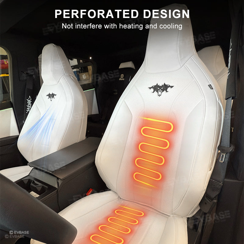 Tesla Cybertruck Seat Covers NAPPA Leather Full Coverage Seat Protector (Black/White)