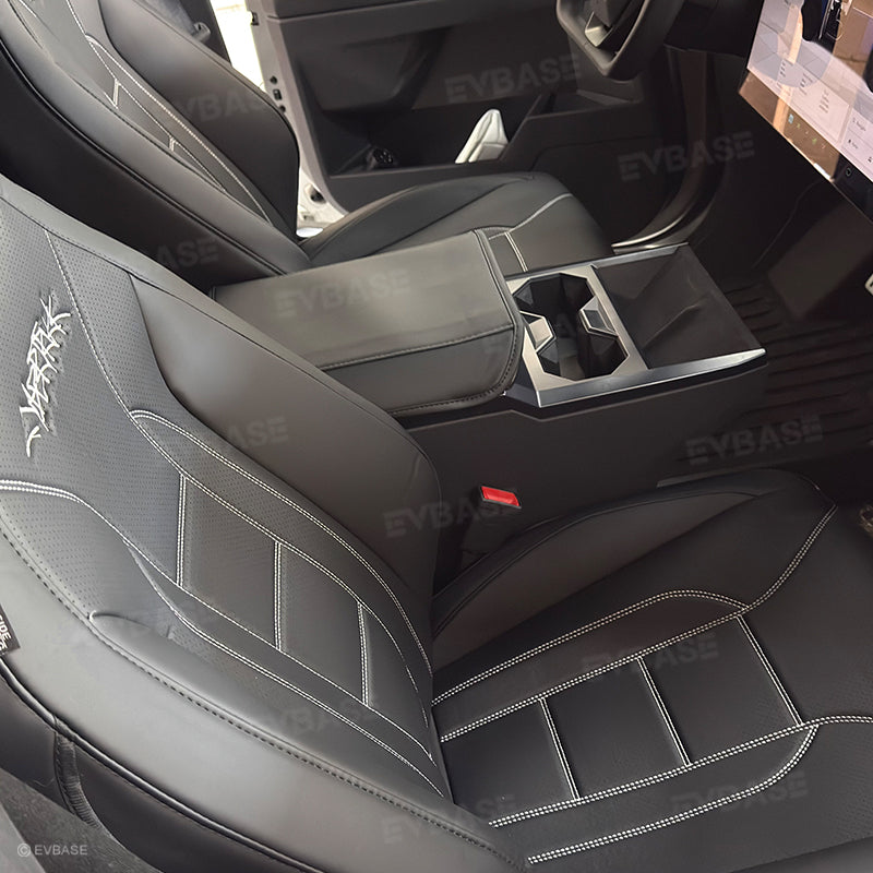 Tesla Cybertruck Seat Covers NAPPA Leather Full Coverage Seat Protector (Black/White)