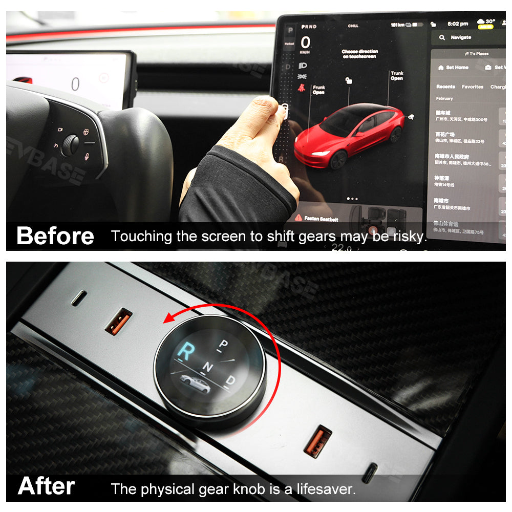 EVBASE Tesla Gear Shift Knob Model 3 Highland Smart Rotary Shift Gear EVBASE Premium EV Tesla Accessories