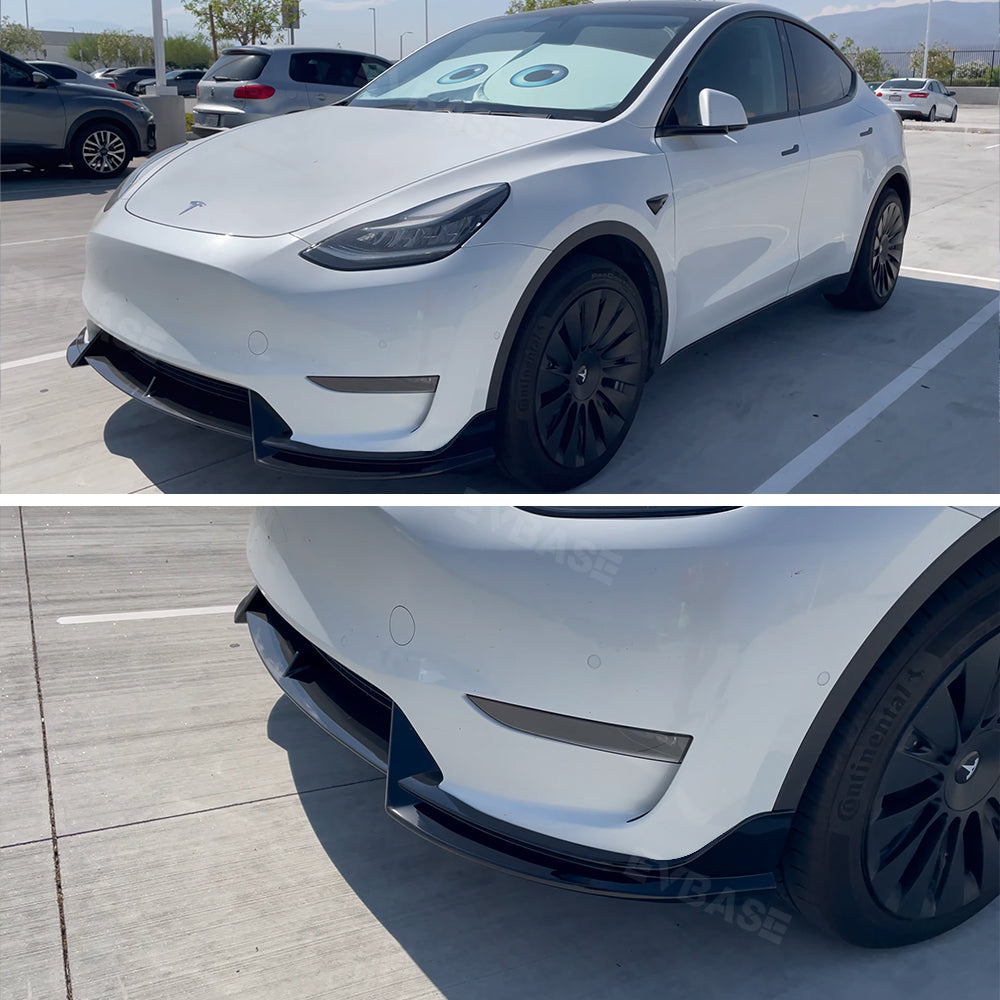 EVBASE Tesla Model Y Front Bumper Lip Fascia Front Lip Spoiler ABS Sport Body Kit Front Apron Model 3