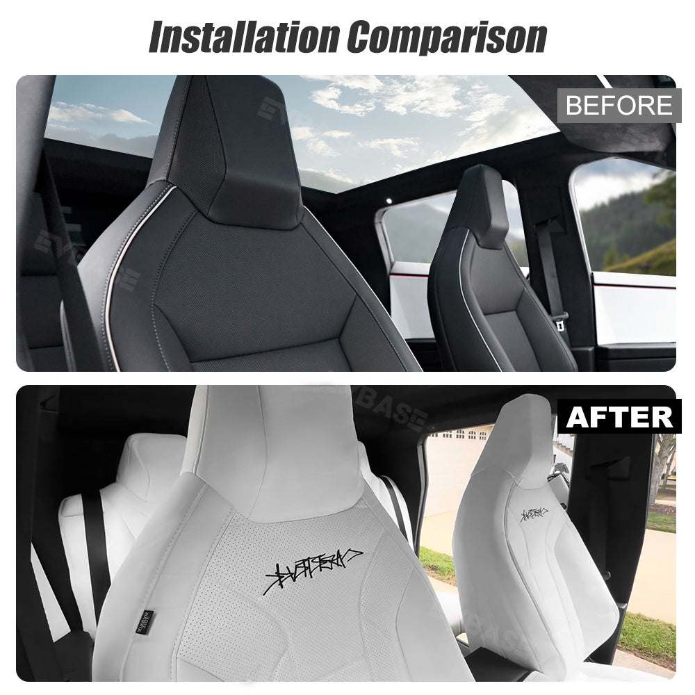 Tesla Cybertruck Seat Covers NAPPA Leather Full Coverage Seat Protector (Black/White)