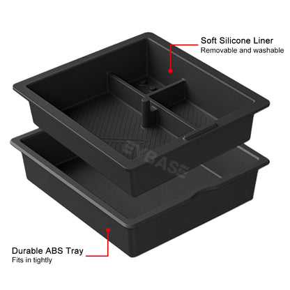 EVBASE Tesla Model 3 Highland Storage Box Double Layer Center Console Armrest Box Organizer Tray Silicone Liner