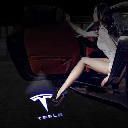 Model 3 Highland & Model Y Juniper Puddle Lights Projector Door Step Light T Logo with Letters Tesla Interior Accessories