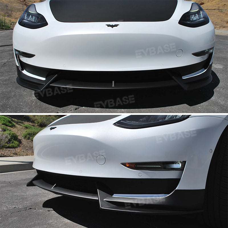 Tesla Model 3 Y Front Bumper Lip ABS Body Kit V Style Splitter Spoiler (Matte Black)