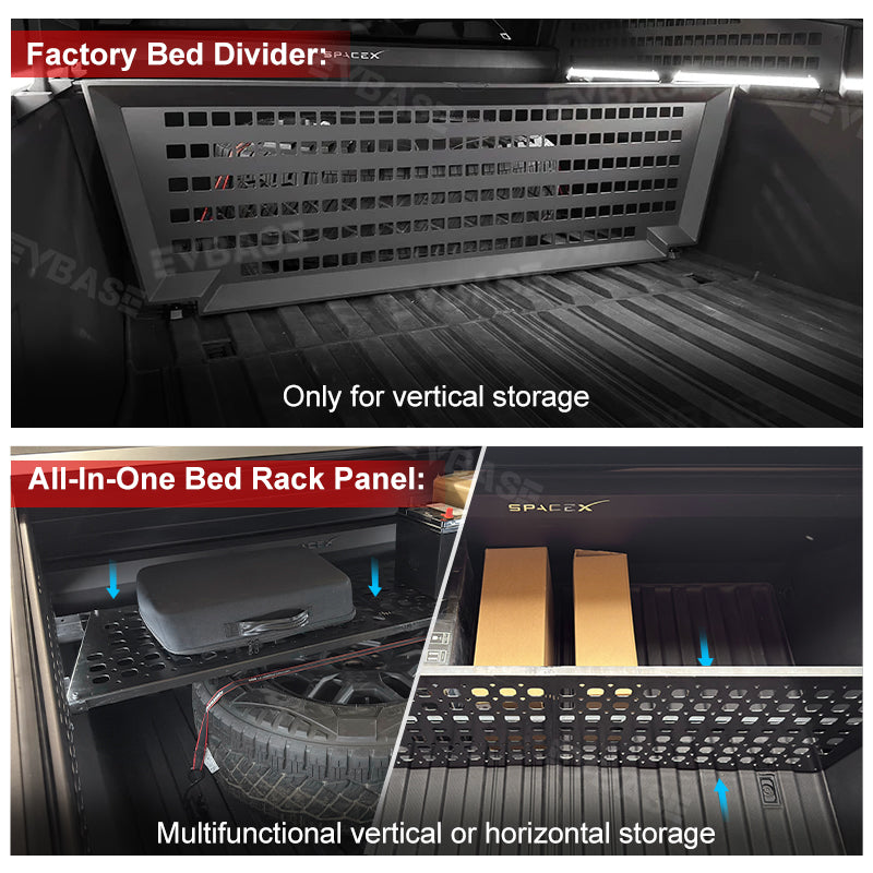 Tesla Cybertruck Cargo Shelf Divider All-In-One Trunk Bed Rack MOLLE Panel L-Track Tool Storage Organizer