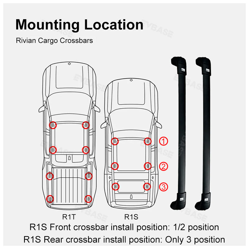 EVBASE Rivian R1T/R1S Cargo Crossbars Roof Rack Lockable Rooftop Luggage Rack 2pcs