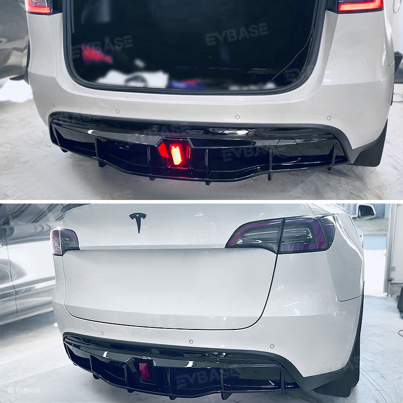 Tesla Model 3 Y Rear Diffuser Bumper Lip ABS Spoiler Splitter Guard Protector With LED Lights