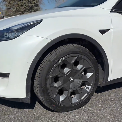 Tesla Model Y 19" Wheel Covers Hex Wedge Hubcaps Matte Black Wheel Caps Rim Protector Honeycomb Wheels Style