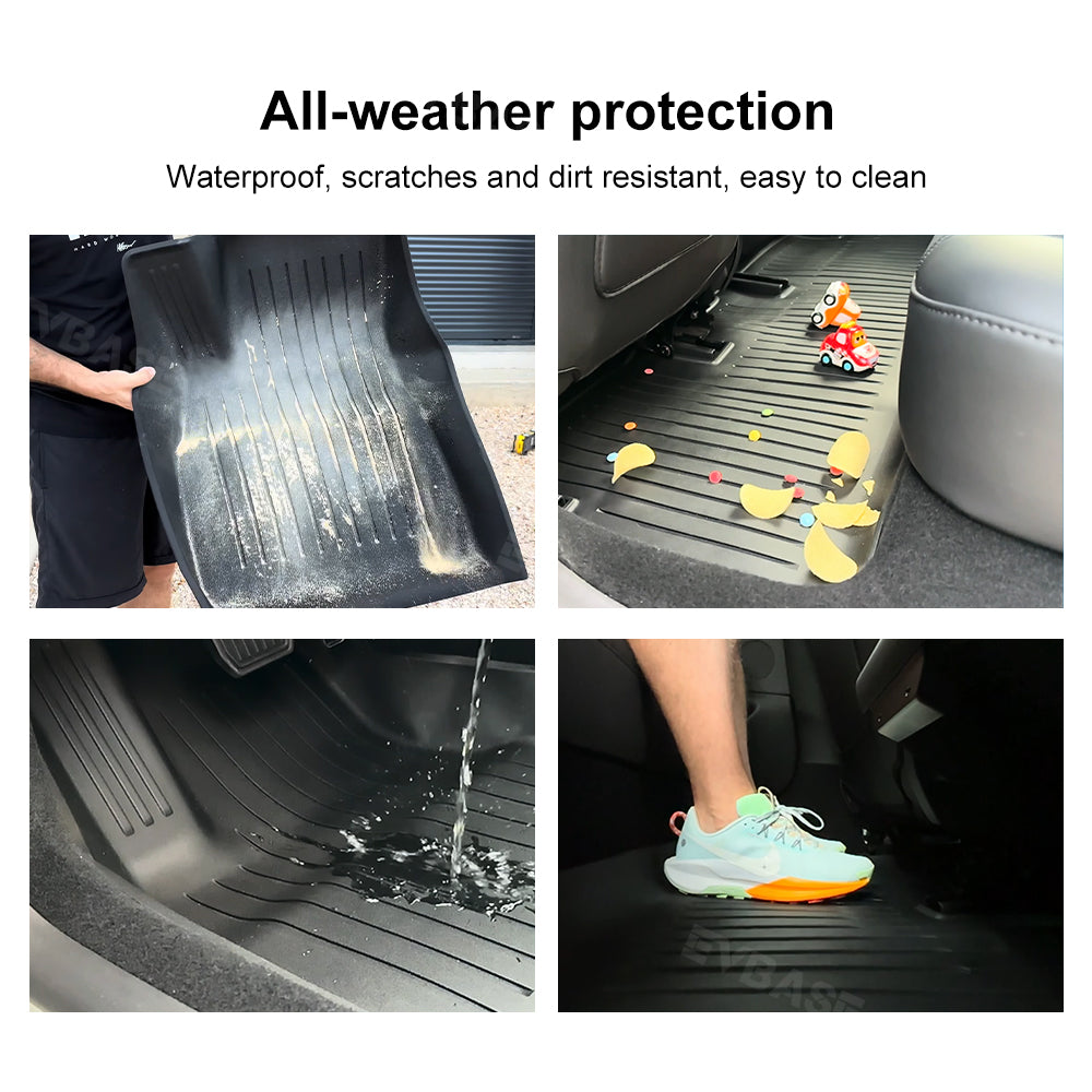 Tesla Model 3 Y Floor Mats 3D TPE Anti-Slip Waterproof All Weather Tesla Floor Mat EVBASE